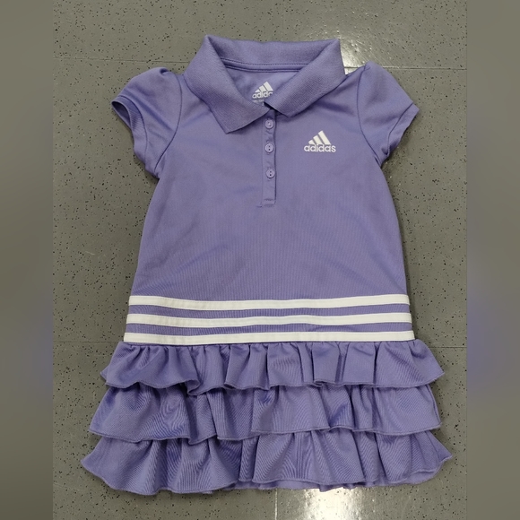 Adidas Toddler Girl 2T  Purple Ruffle Polo Dress Short Sleeve Classic Preppy - Picture 2 of 9